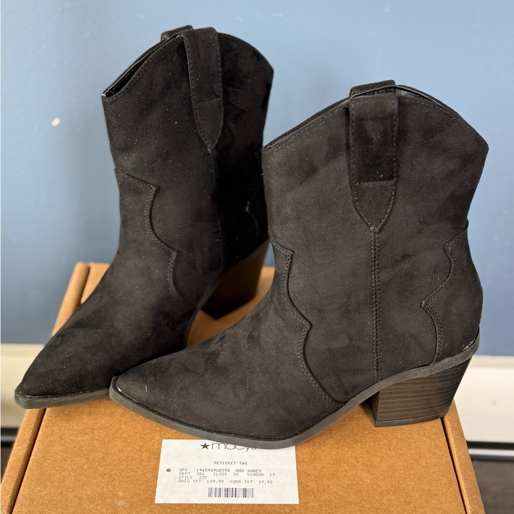 Black Suede Women's Western Ankle Boots- true comfort foam